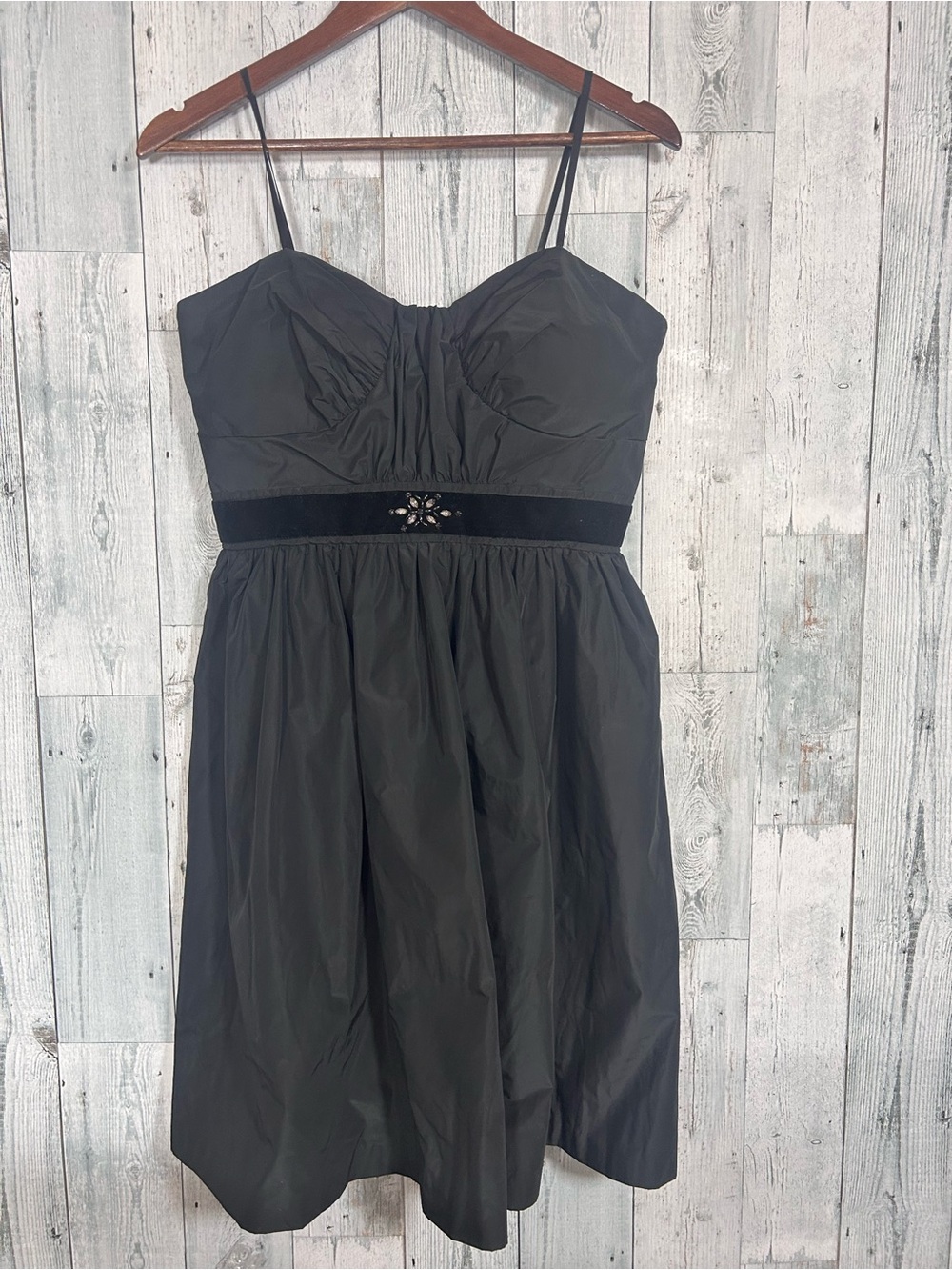 Max & Cleo Black Flare Cocktail Dress 12 Rhinestone Velvet Y2K Party Babydoll